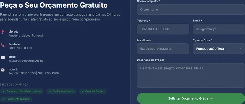 Projeto de website — secção de conteúdo
